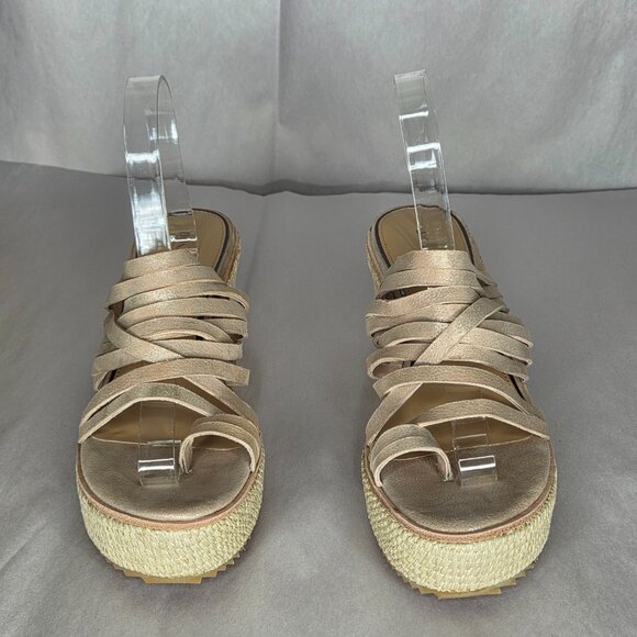 NWT Donald Pliner Ithacaqa Metallic Suede Wedge Sandal Size 8.5 - Picture 3 of 9